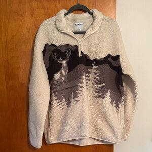 Old Navy Cream and Gray Fleece with Deer Design